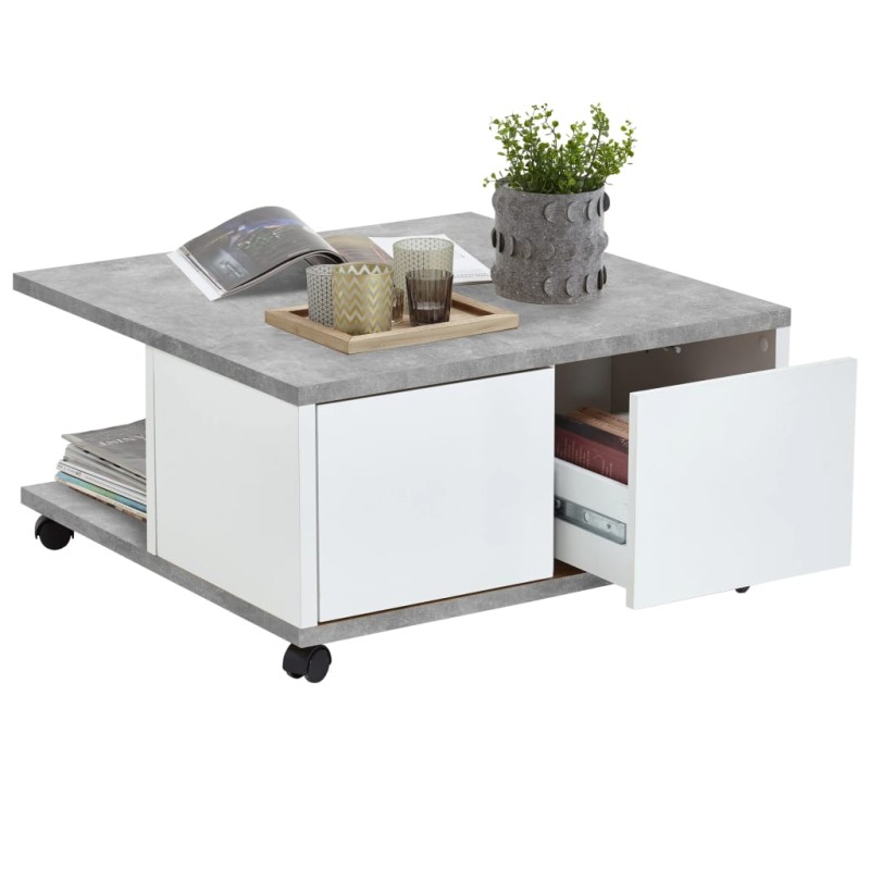 FMD Mobiler Couchtisch 70×70×35,5 cm Betongrau und Hochglanz-Weiß FMD Mobiler Couchtisch 70×70×35,5 cm Betongrau und Hochglanz-Weiß