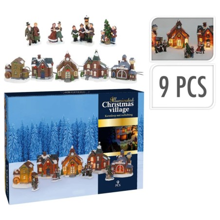 Ambiance 9-tlg. Weihnachtsdorf Figuren Set mit Beleuchtung