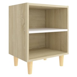vidaXL Nachttisch mit Massivholz-Beinen Sonoma-Eiche Weiß 40x30x50cm