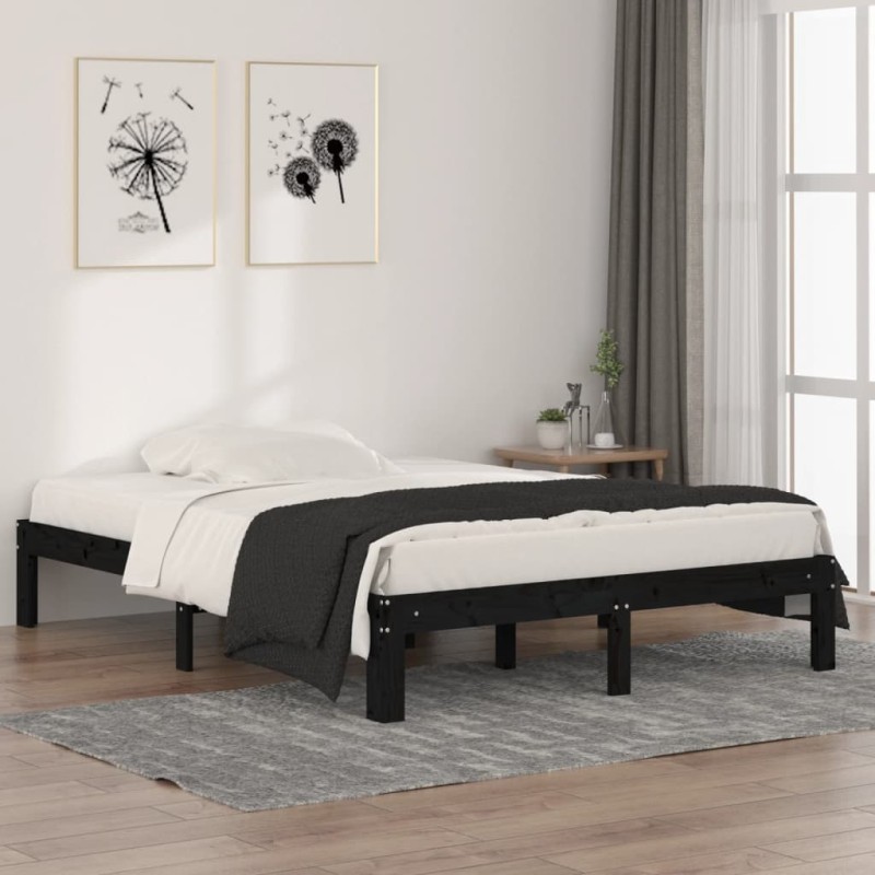 vidaXL Massivholzbett Schwarz 135x190 cm vidaXL Massivholzbett Schwarz 135x190 cm