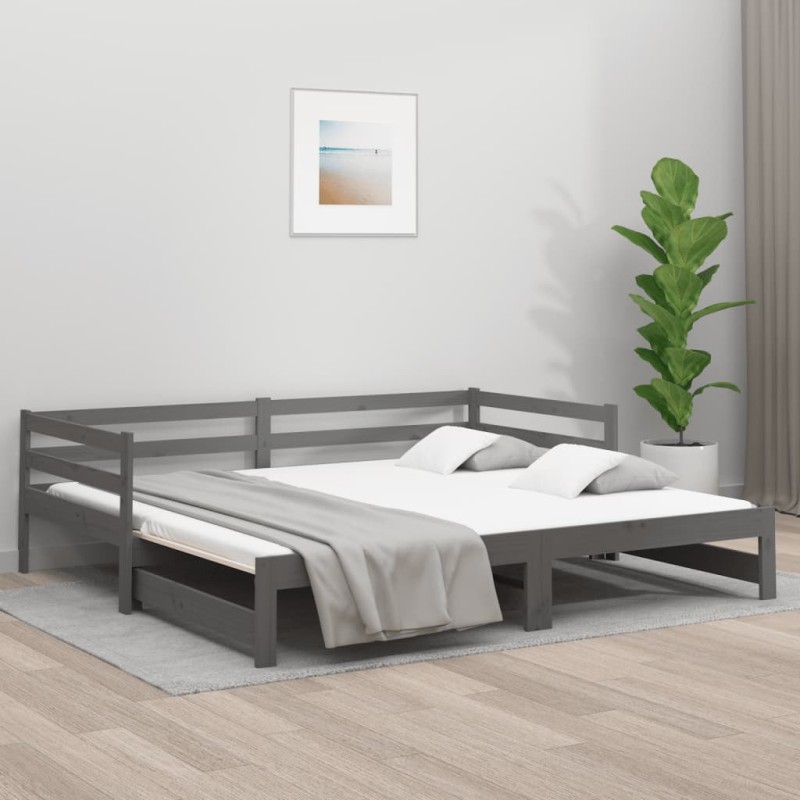 vidaXL Tagesbett Ausziehbar Grau 2x(80x200) cm Massivholz Kiefer vidaXL Tagesbett Ausziehbar Grau 2x(80x200) cm Massivholz Kiefer