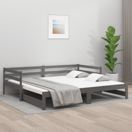 vidaXL Tagesbett Ausziehbar Grau 2x(80x200) cm Massivholz Kiefer