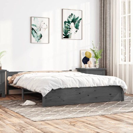 vidaXL Massivholzbett Grau 140x190 cm