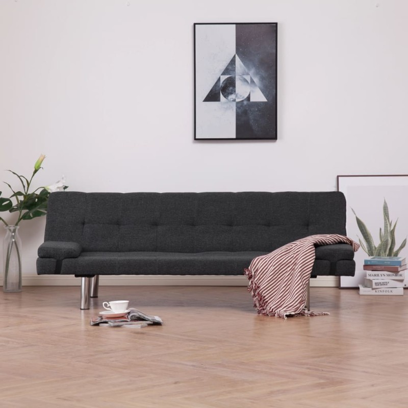 vidaXL Schlafsofa mit zwei Kissen Dunkelgrau Polyester vidaXL Schlafsofa mit zwei Kissen Dunkelgrau Polyester