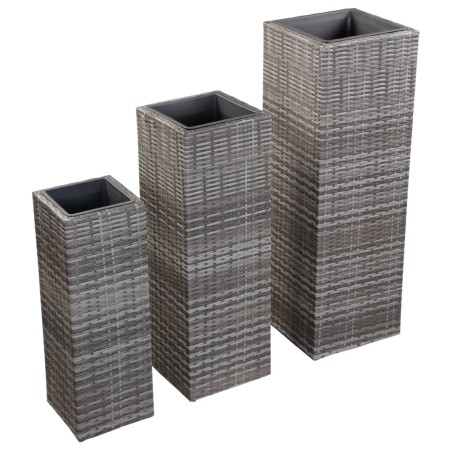 vidaXL Garten-Hochbeete 3-tlg. Poly Rattan Grau