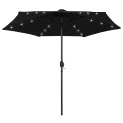 vidaXL Sonnenschirm mit LED-Leuchten & Aluminium-Mast 270 cm Schwarz