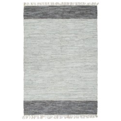 vidaXL Handgewebter Chindi-Teppich Leder 190x280 cm Grau