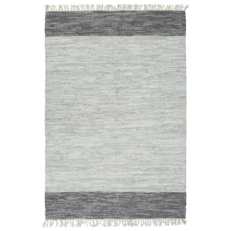 vidaXL Handgewebter Chindi-Teppich Leder 190x280 cm Grau