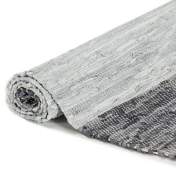 vidaXL Handgewebter Chindi-Teppich Leder 190x280 cm Grau