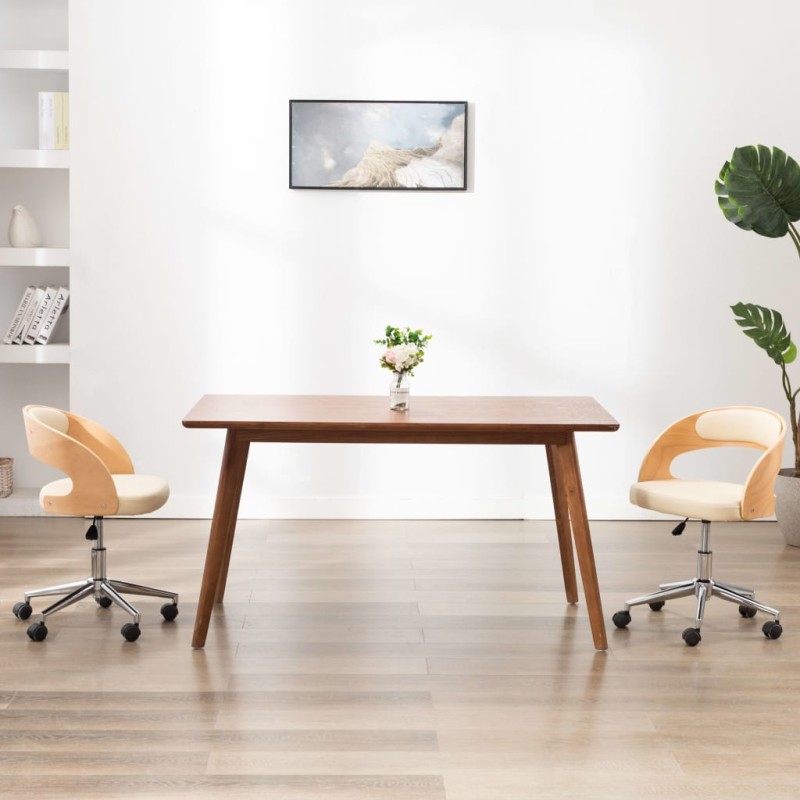 vidaXL Esszimmerstuhl Drehbar Creme Bugholz und Kunstleder vidaXL Esszimmerstuhl Drehbar Creme Bugholz und Kunstleder