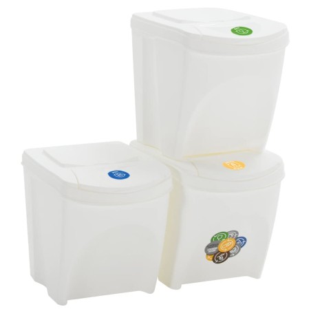 vidaXL Stapelbare Mülleimer 3 Stk. Weiß 75 L Polypropylen
