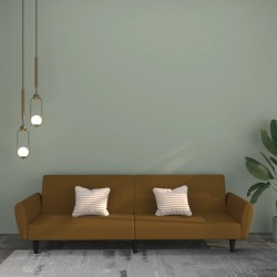 Schlafsofa 2-Sitzer Braun Samt
