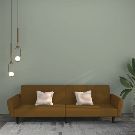 Schlafsofa 2-Sitzer Braun Samt