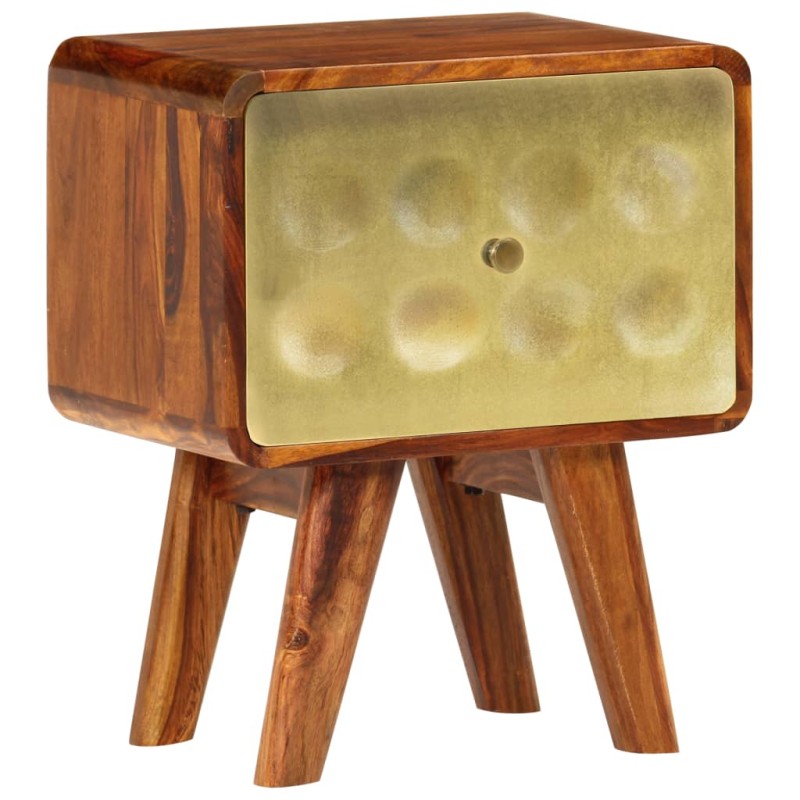 vidaXL Nachttisch Massivholz mit Golddruck 49 x 40 x 30 cm vidaXL Nachttisch Massivholz mit Golddruck 49 x 40 x 30 cm