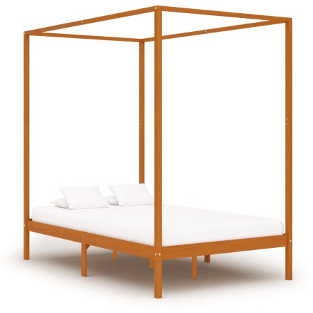 vidaXL Himmelbett-Gestell Honigbraun Massivholz Kiefer 140 x 200 cm