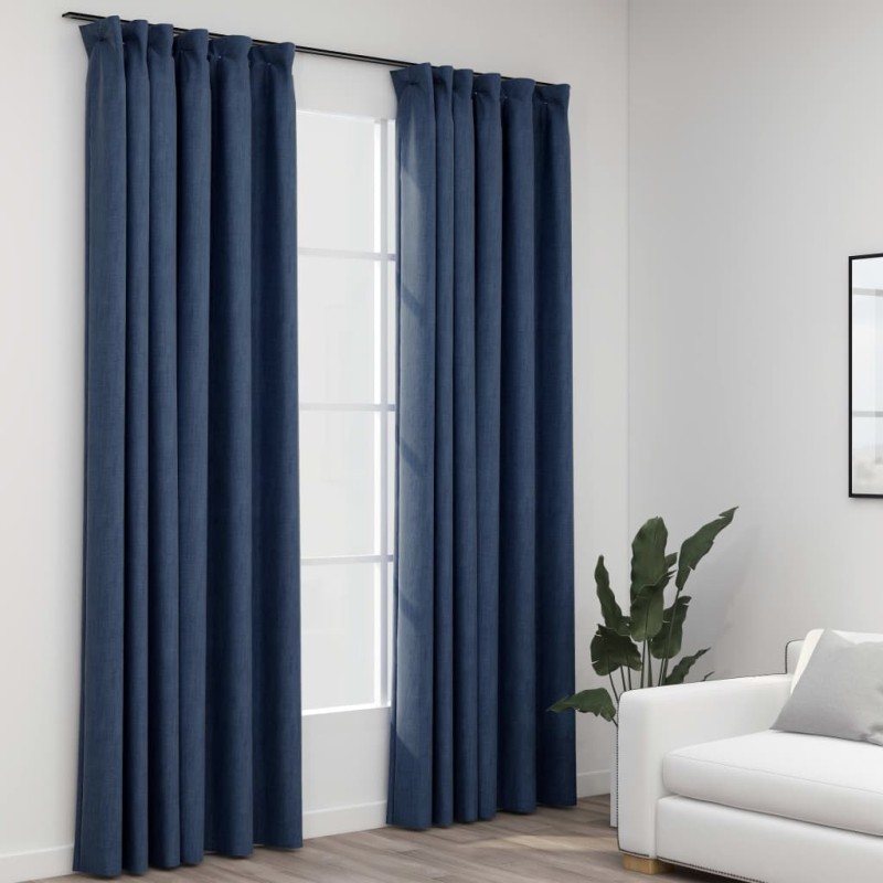 vidaXL Verdunkelungsvorhänge Haken Leinenoptik 2 Stk. Blau 140x225cm vidaXL Verdunkelungsvorhänge Haken Leinenoptik 2 Stk. Blau 140x225cm