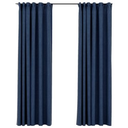 vidaXL Verdunkelungsvorhänge Haken Leinenoptik 2 Stk. Blau 140x225cm
