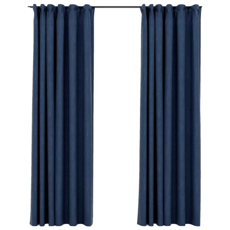 vidaXL Verdunkelungsvorhänge Haken Leinenoptik 2 Stk. Blau 140x225cm