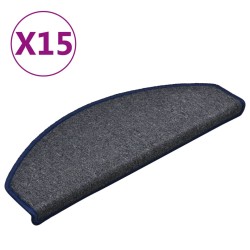 vidaXL Treppenmatten 15 Stk. Dunkelgrau und Blau 65x24x4 cm