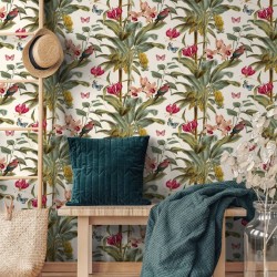 DUTCH WALLCOVERINGS Tapete Tropisch Grün und Rosa