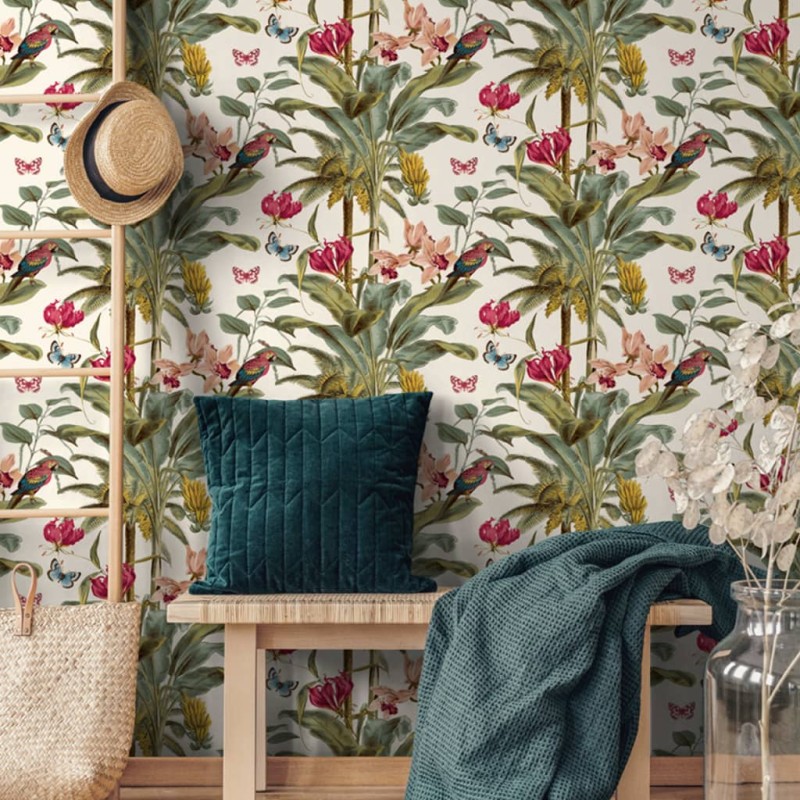 DUTCH WALLCOVERINGS Tapete Tropisch Grün und Rosa DUTCH WALLCOVERINGS Tapete Tropisch Grün und Rosa