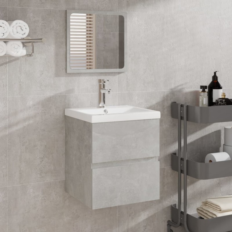 vidaXL Badschrank mit Spiegel Betongrau Holzwerkstoff vidaXL Badschrank mit Spiegel Betongrau Holzwerkstoff