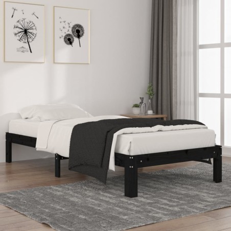 vidaXL Massivholzbett Schwarz Kiefer 90x200 cm