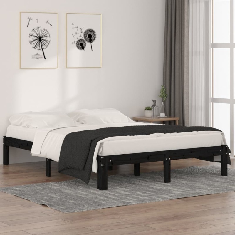 vidaXL Massivholzbett Schwarz 150x200 cm vidaXL Massivholzbett Schwarz 150x200 cm