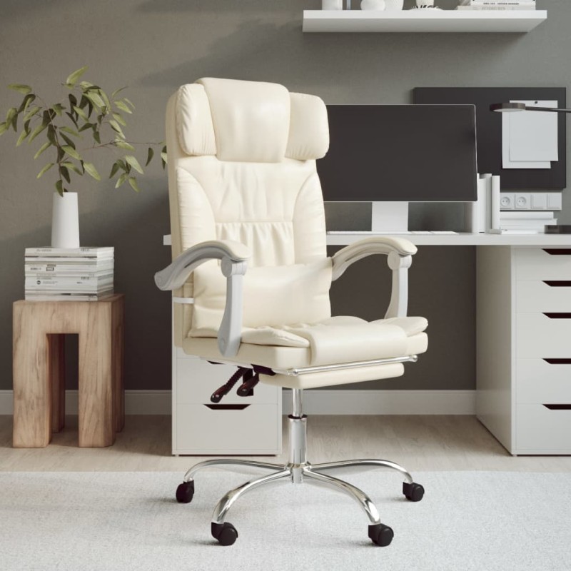 Bürostuhl mit Liegefunktion Creme Kunstleder Bürostuhl mit Liegefunktion Creme Kunstleder