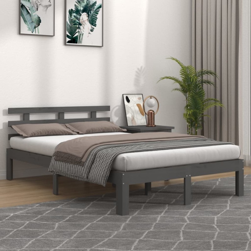 vidaXL Massivholzbett Grau 135x190 cm vidaXL Massivholzbett Grau 135x190 cm