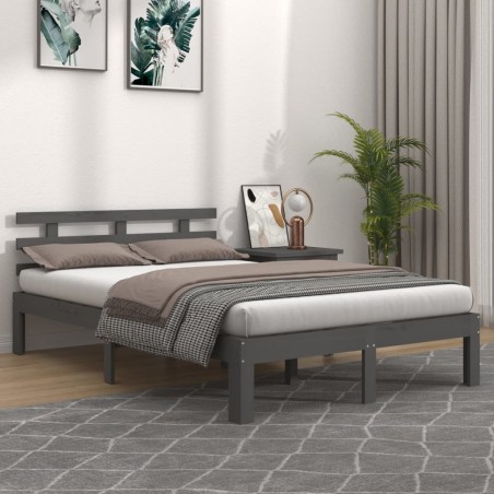 vidaXL Massivholzbett Grau 135x190 cm