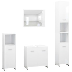 vidaXL 4-tlg. Badmöbel-Set Hochglanz-Weiß Holzwerkstoff