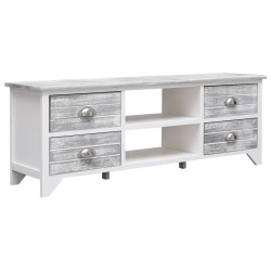 vidaXL TV-Schrank Weiß und Grau 108x30x40 cm Massivholz Paulownia