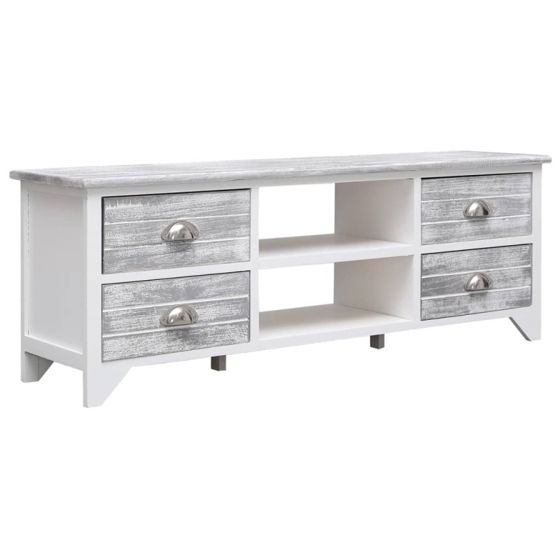 vidaXL TV-Schrank Weiß und Grau 108x30x40 cm Massivholz Paulownia vidaXL TV-Schrank Weiß und Grau 108x30x40 cm Massivholz Paulownia