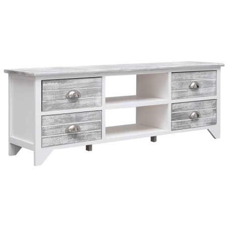 vidaXL TV-Schrank Weiß und Grau 108x30x40 cm Massivholz Paulownia