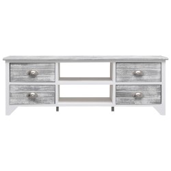 vidaXL TV-Schrank Weiß und Grau 108x30x40 cm Massivholz Paulownia