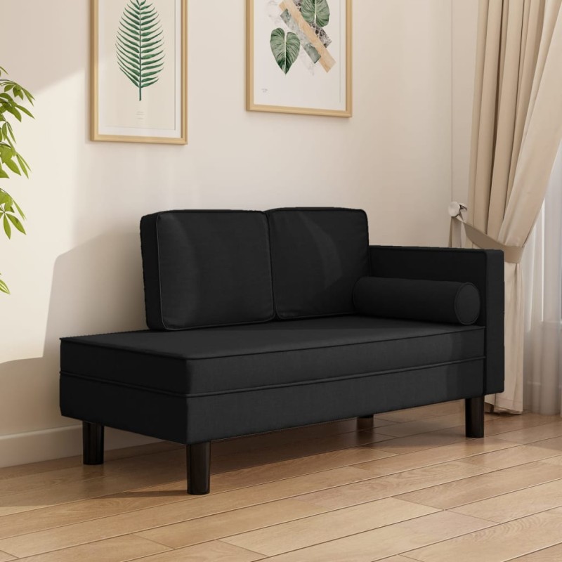 vidaXL Chaiselongue mit Kissen und Nackenrolle Schwarz Stoff vidaXL Chaiselongue mit Kissen und Nackenrolle Schwarz Stoff