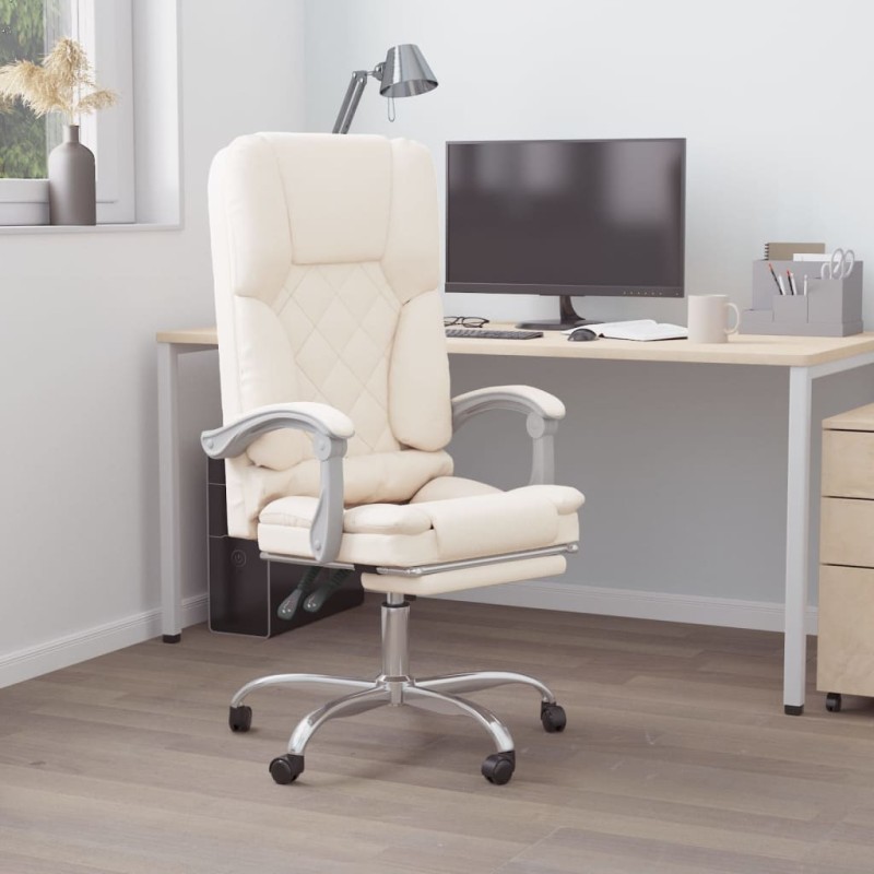 Bürostuhl mit Massagefunktion Creme Kunstleder Bürostuhl mit Massagefunktion Creme Kunstleder