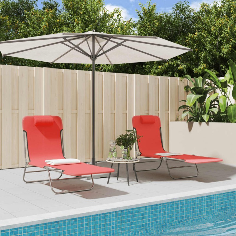 vidaXL Sonnenliegen Klappbar 2 Stk. Rot Textilene und Stahl vidaXL Sonnenliegen Klappbar 2 Stk. Rot Textilene und Stahl
