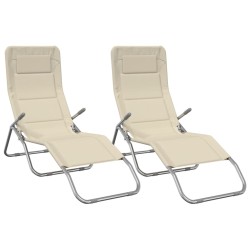 vidaXL Sonnenliegen 2 Stk. Creme Textilene & Pulverbeschichteter Stahl