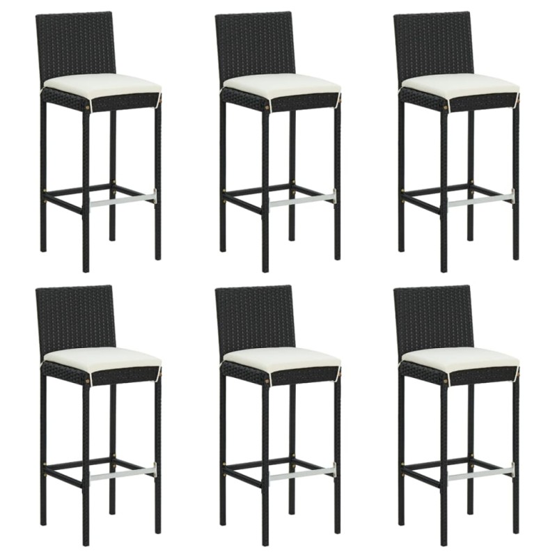 vidaXL Barhocker mit Kissen 6 Stk. Schwarz Poly Rattan vidaXL Barhocker mit Kissen 6 Stk. Schwarz Poly Rattan