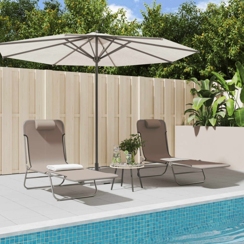 vidaXL Sonnenliegen Klappbar 2 Stk. Braun Textilene und Stahl vidaXL Sonnenliegen Klappbar 2 Stk. Braun Textilene und Stahl