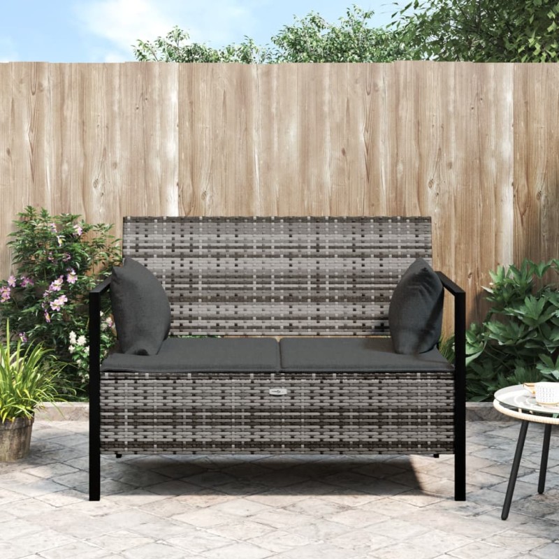 vidaXL Gartenbank 2-Sitzer mit Kissen Grau Poly Rattan vidaXL Gartenbank 2-Sitzer mit Kissen Grau Poly Rattan