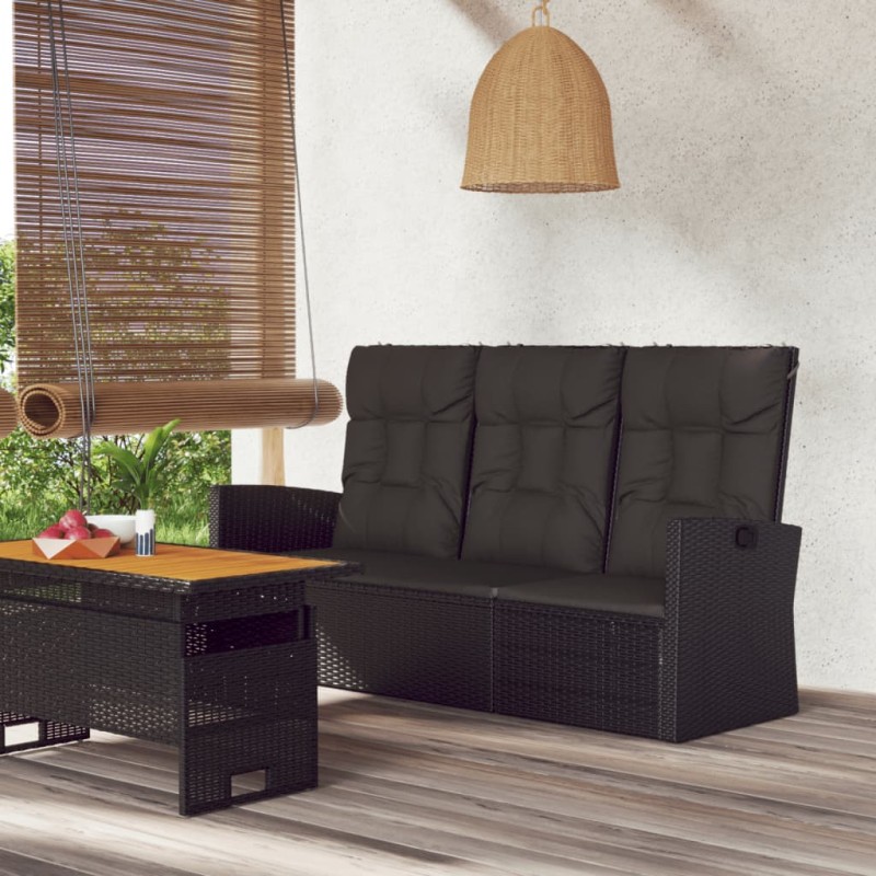 vidaXL Gartenbank mit Liegefunktion & Kissen Schwarz 173cm Poly Rattan vidaXL Gartenbank mit Liegefunktion & Kissen Schwarz 173cm Poly Rattan