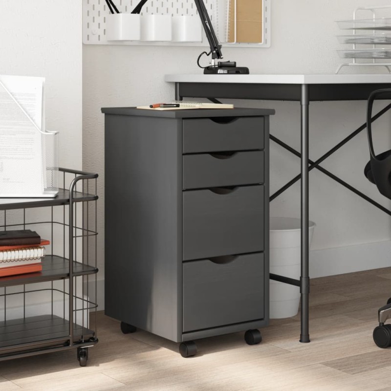 vidaXL Rollschrank mit Schubladen MOSS Grau Massivholz Kiefer vidaXL Rollschrank mit Schubladen MOSS Grau Massivholz Kiefer