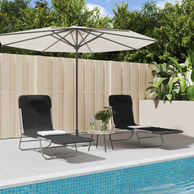 vidaXL Sonnenliegen Klappbar 2 Stk. Schwarz Textilene und Stahl vidaXL Sonnenliegen Klappbar 2 Stk. Schwarz Textilene und Stahl