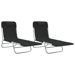 vidaXL Sonnenliegen Klappbar 2 Stk. Schwarz Textilene und Stahl