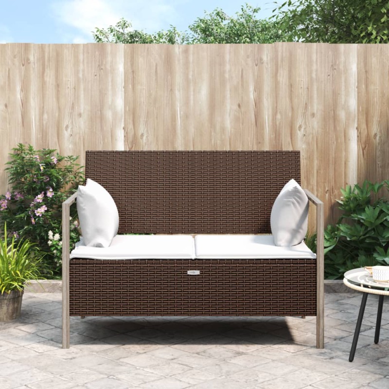 vidaXL Gartenbank 2-Sitzer mit Kissen Braun Poly Rattan vidaXL Gartenbank 2-Sitzer mit Kissen Braun Poly Rattan