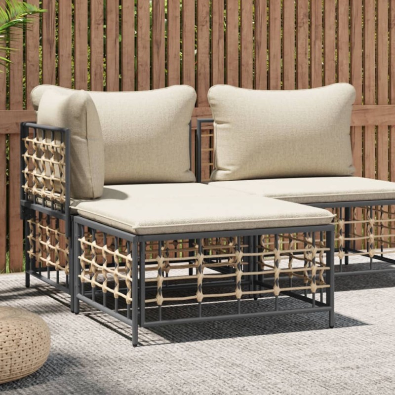 vidaXL Gartenhocker mit Beige Kissen Poly Rattan vidaXL Gartenhocker mit Beige Kissen Poly Rattan