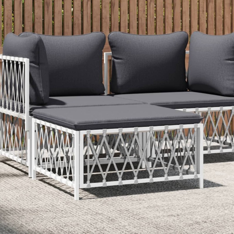 vidaXL Gartenhocker mit Kissen Weiß Gewebe vidaXL Gartenhocker mit Kissen Weiß Gewebe